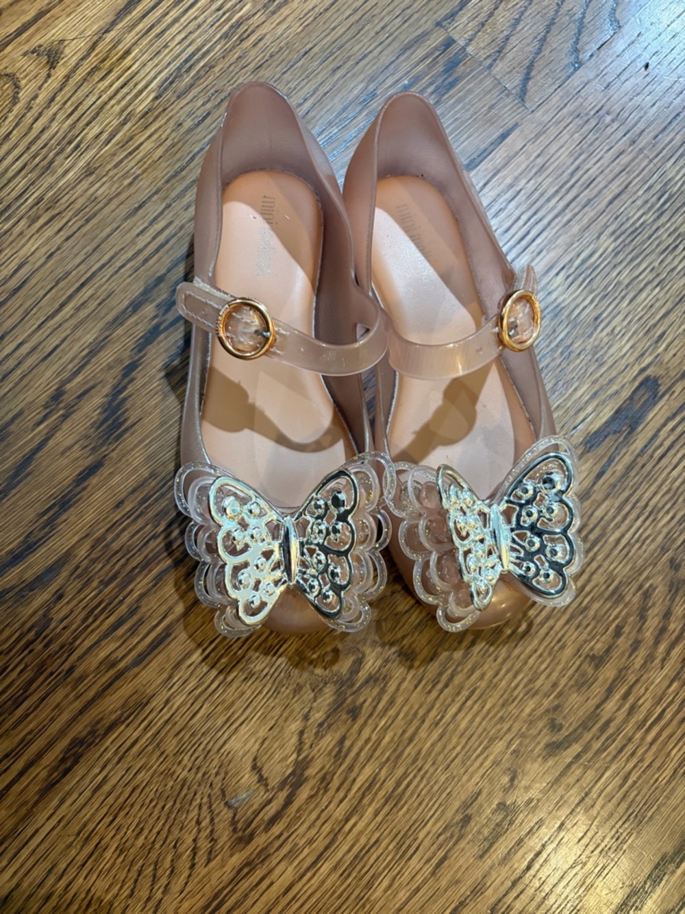 Mini Melissa Metallic Champagne Jelly Mary Jane with Gold Butterfly, 11